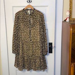 Leopard print baby doll sheer chiffon dress
